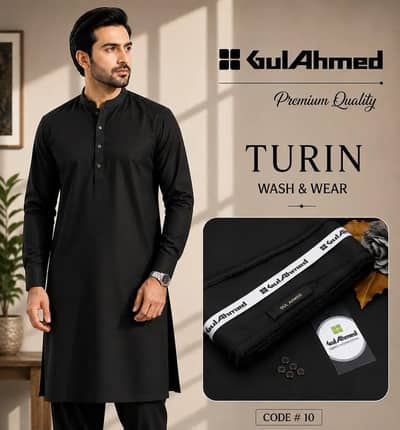 Men's Black Wash & Wear Unstitched Suit | 4 Meter