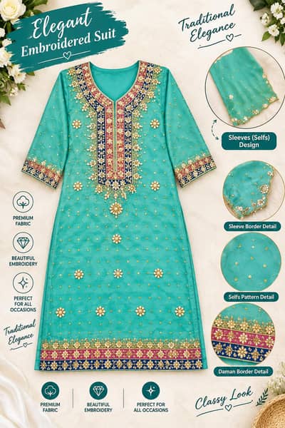 embroided dress 3 piece