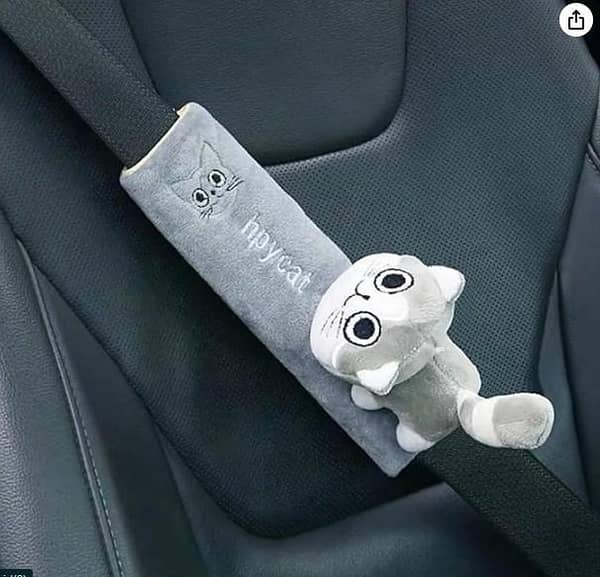 Katutude Car Seat Belt Cushion Car Seat Belt Strap Cover, Cute Animal Plush Shoulder Strap Pad Seat Belt Cover Adjustable Super Soft Belt Protector for Kids Adults, Gray Cat