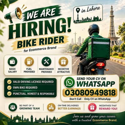 We Are Hiring Bike Riders in Lahore | Salary + Fuel + Incentives