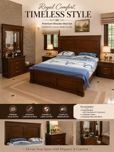 Pure Wooden Bed Set | King Size Bed | Bedroom Furniture | Wooden Furni
