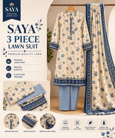 Saya 3 Piece Premium Lawn Suit