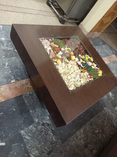 Wooden Center Table with Glass Top & Display