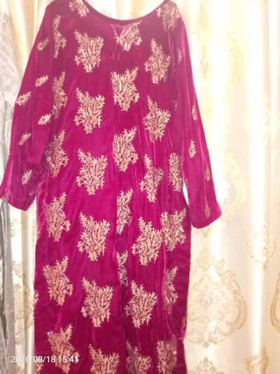 Maroon 3 pcs Velvet heavy Embroidery Dress in Brand new Condition
