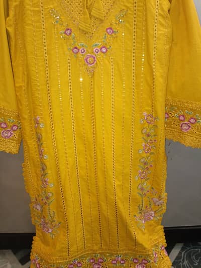 “Elegant Mustard Yellow Embroidered Lawn Suit – 3 Piece”