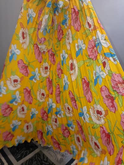 “Gorgeous Mustard Yellow Floral Maxi Skirt – Full Flare”