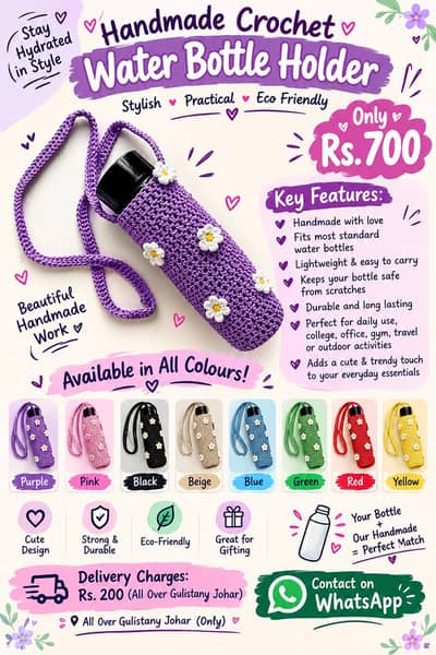 Handmade Crochet Water Bottle Holder | Stylish & Cute Bottle Sling