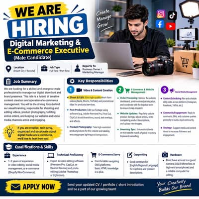 Digital Marketing & E-Commerce Executive – Male | Lahore