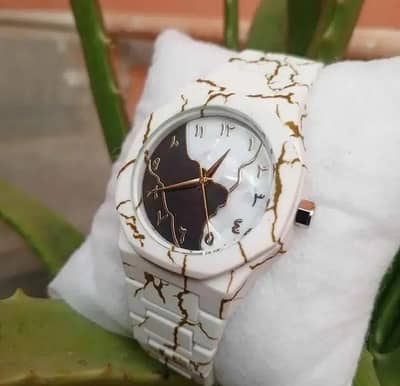 Men carbon fiber watch  white  Gold