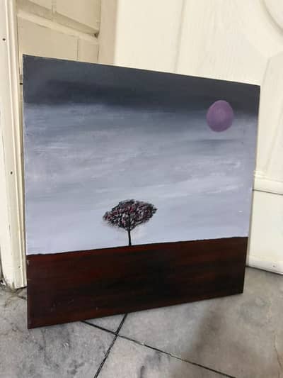 Lonely tree under purple moon painting