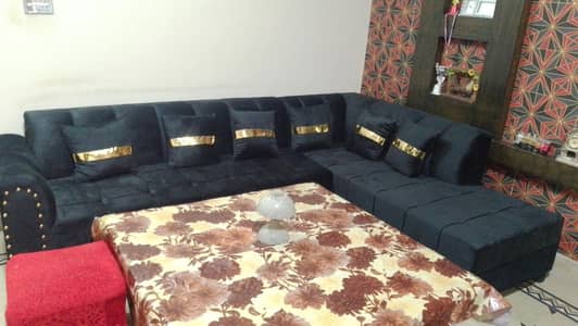 black color l shape 6 seater sofa set for sale