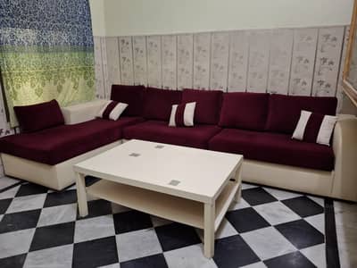 L-Shape Sofa with White Table