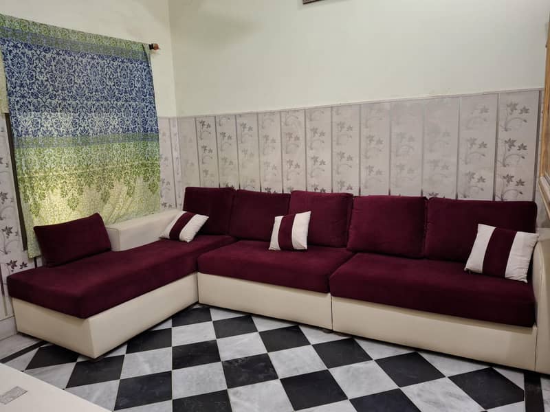 L-Shape Sofa with White Table 1