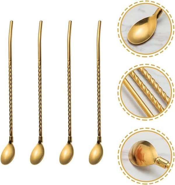 2In1Drinking Straws Spoon Creative Stainless Steel Reusable Drinking Straw Cocktail Stirring Spoon Bar Milk Coffee Stirring Tool