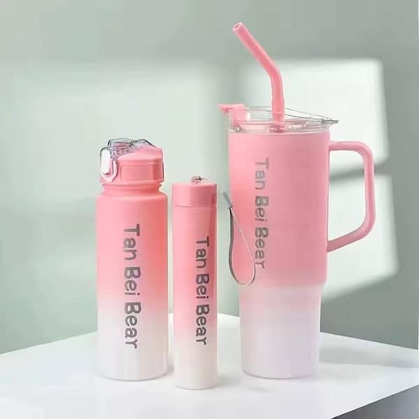 1200ml 3 in 1 Tumbler Mug - Gradient Colour Drinking Water Bottles - BPA Free Grade Plastic Stanley Tumbler Mug For Girls & Boys - Premium Quality Iced Coffee Mug With Two Multipurpose Water Bottles For Sports & School