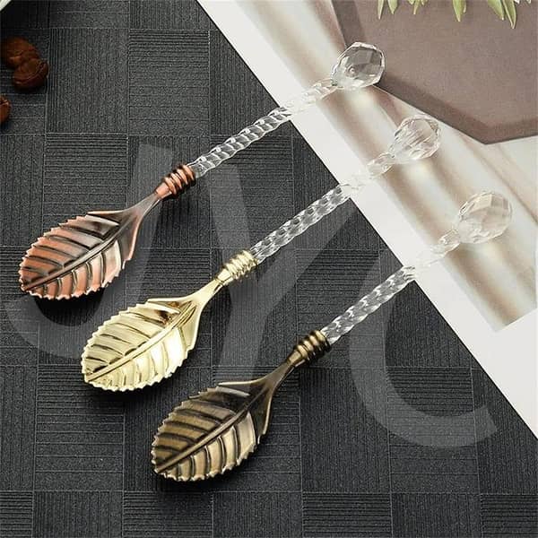 1PCS Mixing Spoon Carved Leaves Zinc Alloy A Variety Of Shapes Dessert Table Decoration Cake Spoon Leaf Crystal Head