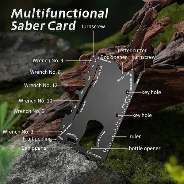 Wallet Ninja 18 in 1 Card Multitool Survival Gadget Outdoor Multi Tool Stainless Steel - Black