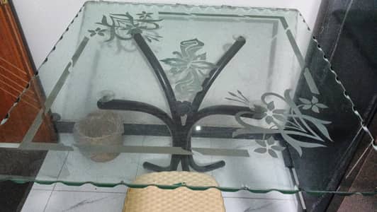 Dining table iron stand glass top