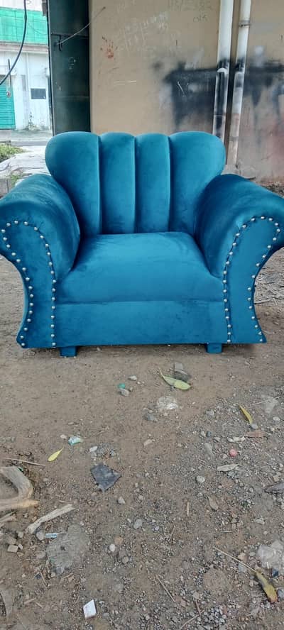 Beautiful Blue Velvet Sofa Set – Restored & Ready