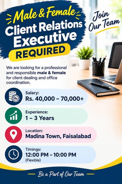 Male female Client Relations Executive Required