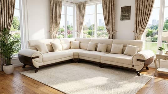 Brand New L-Shape Corner Sofa – Boucle Fabric | 9×11 ft | 7 Seater