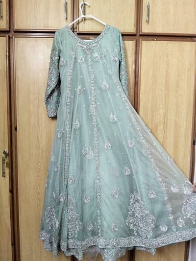 Complete designer bridal set - mint green Maxi 62" + duppatta + potlli