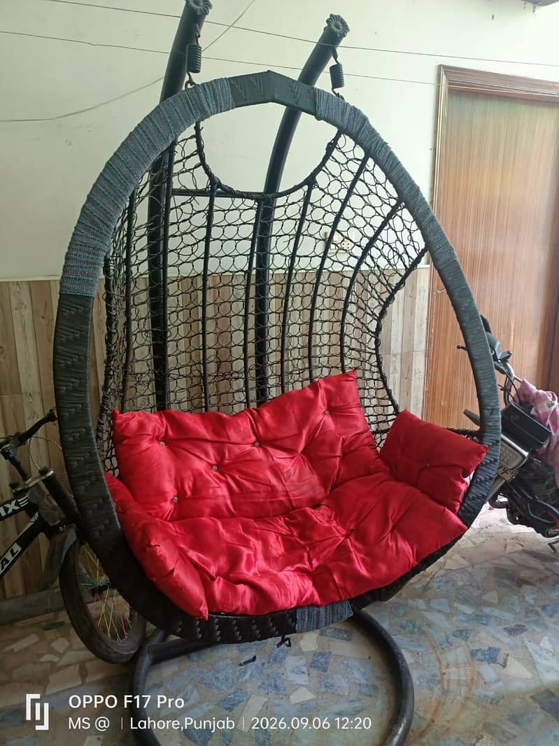 Double Seater Swing Jhola With Iron Stand and Cusions 0