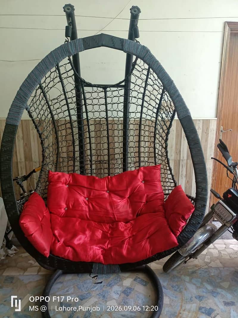 Double Seater Swing Jhola With Iron Stand and Cusions 1