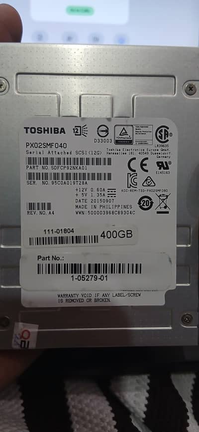 Toshiba 400GB hard disk (HDD)