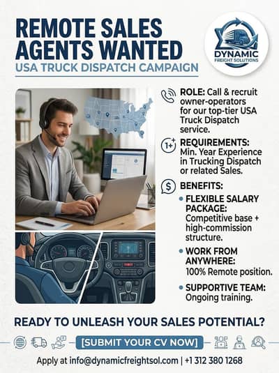 HIRING REMOTELY SALES AGENT FOR USA TRUCK DISPATCH