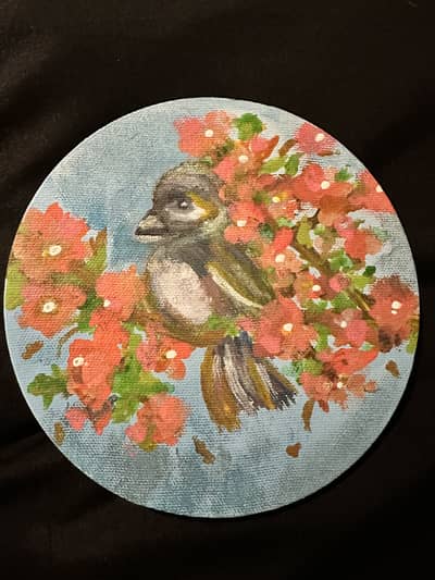 Acrylic painting, The blossom perch