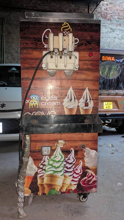 Commercial Soft Serve Ice Cream Machine with Mobile Cart - 3 Handle