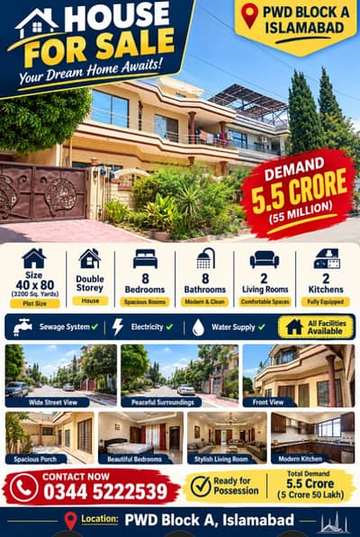 40x80 size house for sale in PwD Islamabad