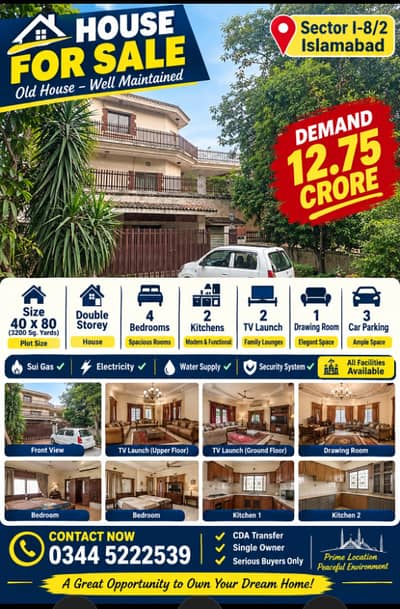 Old house for sale in sector i-8 Islamabad