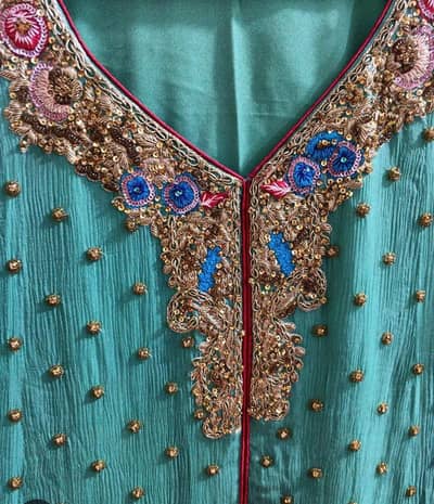 embroidered turquoise ethnic long dress