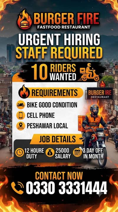 RIDERS REQUIRE FOR FASTFOOD RESTAURANT
