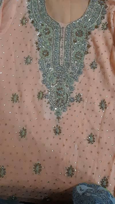 Peach Embroidered Chiffon Party Wear 2pc