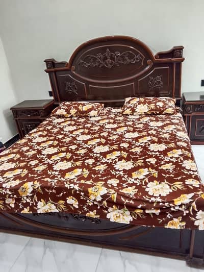 Double Bed with Mattress & Side Tables – Good Condition