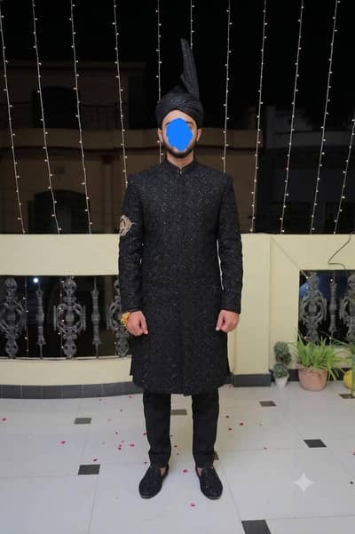 Black Sherwani and turban for sale urgent