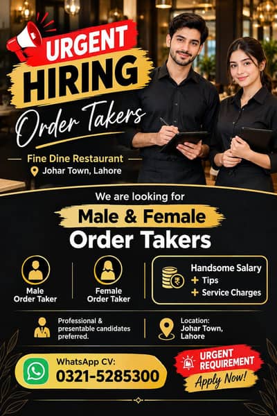 urgent required female and male order taker. 03215285300wa
