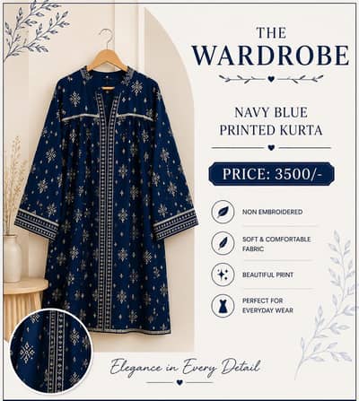 printing White &blu kurta