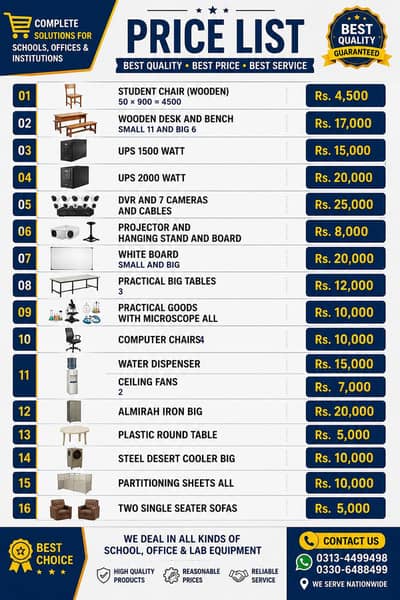 all school furniture with reasonable price For contact 03306488499