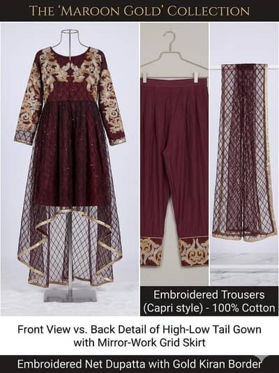 Maroon Capri Tail Gown with Net Dupatta