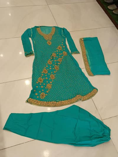 Sea Green Or Blue Hand Made Shalwar suit