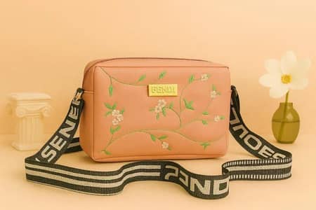 *Product Name*: Peach Embroidered Leather Crossbody Bag for Girls