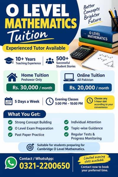 O Level Maths Tutor – 10+ Years Experience | Home & Online Tuition