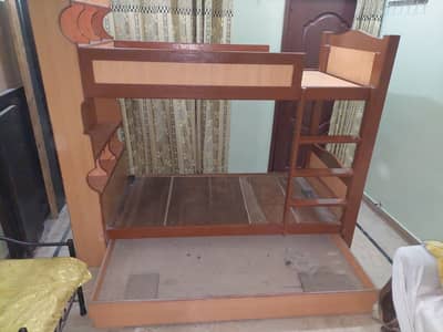 Wooden Bunk Bed With Trundle + 3 Master Molty Foams Mattresses