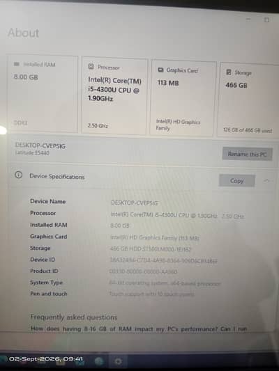 Dell LATITUDE E5440, CORE i5, 4th Gen, RAM 8GB, ROM 500GB, full TOUCH