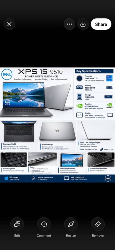 Dell Xps 15 i7 11th Gen H processor Nvidia