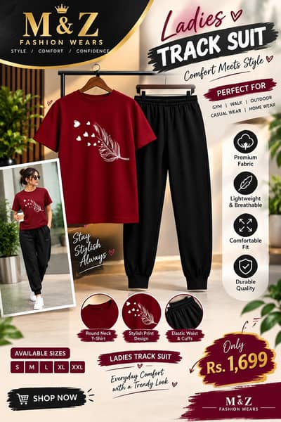 2 Pcs Women's Stitched Cotton Printed Tracksuit